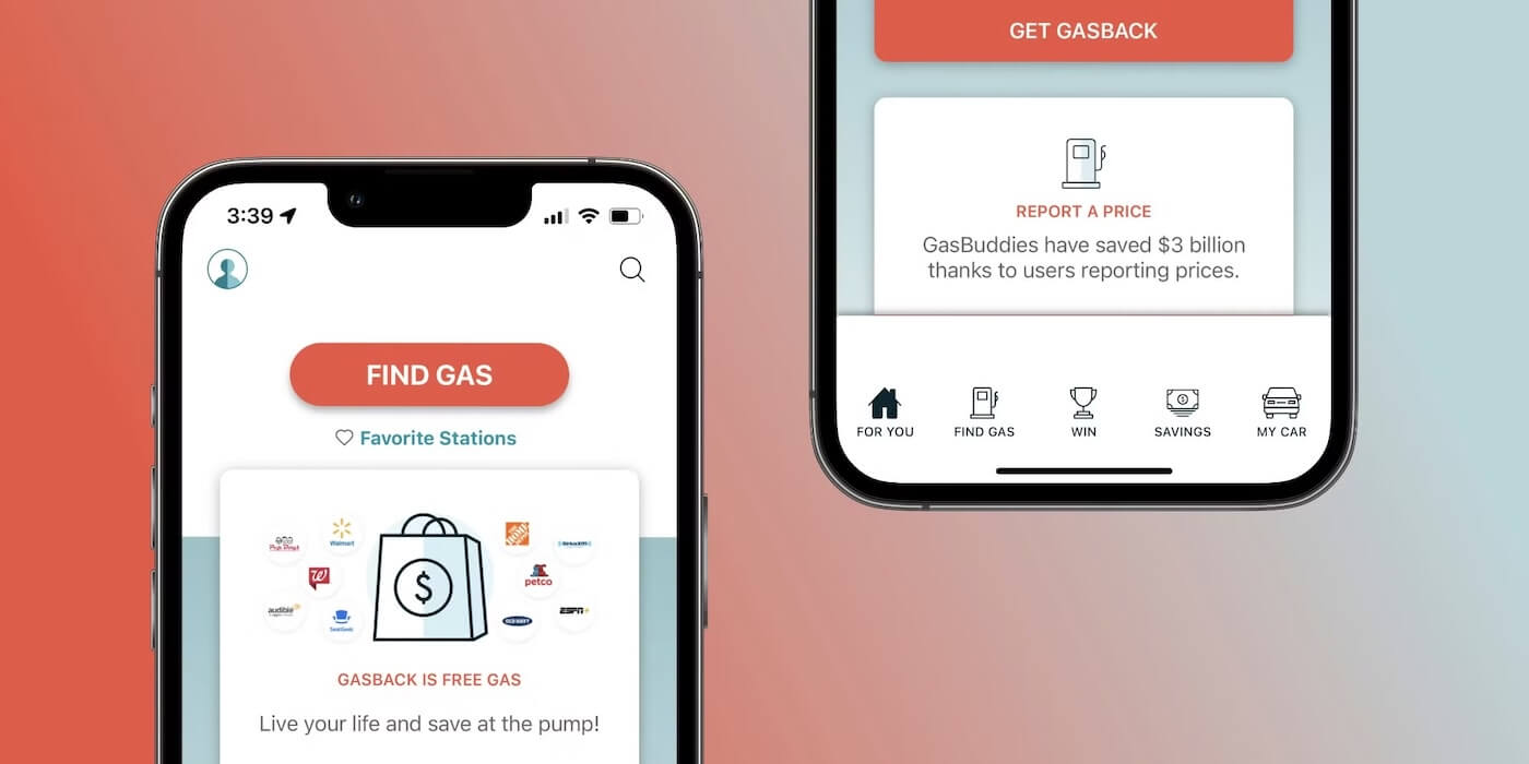 Captures d'écran de l'application GasBuddy pour trouver les stations-service les moins chères